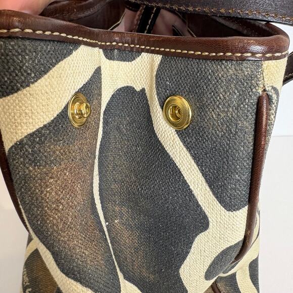 Dooney & Bourke -Giraffe Print African Safari Canvas/Leather Small Tote Handbag - Picture 6 of 14